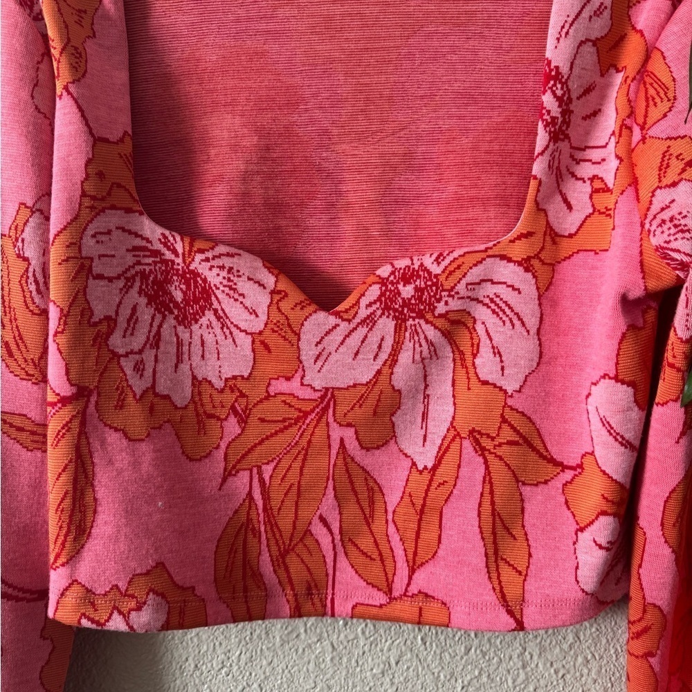 Zara Women Pink Sweetheart Top Jacquard Floral - Picture 2 of 5